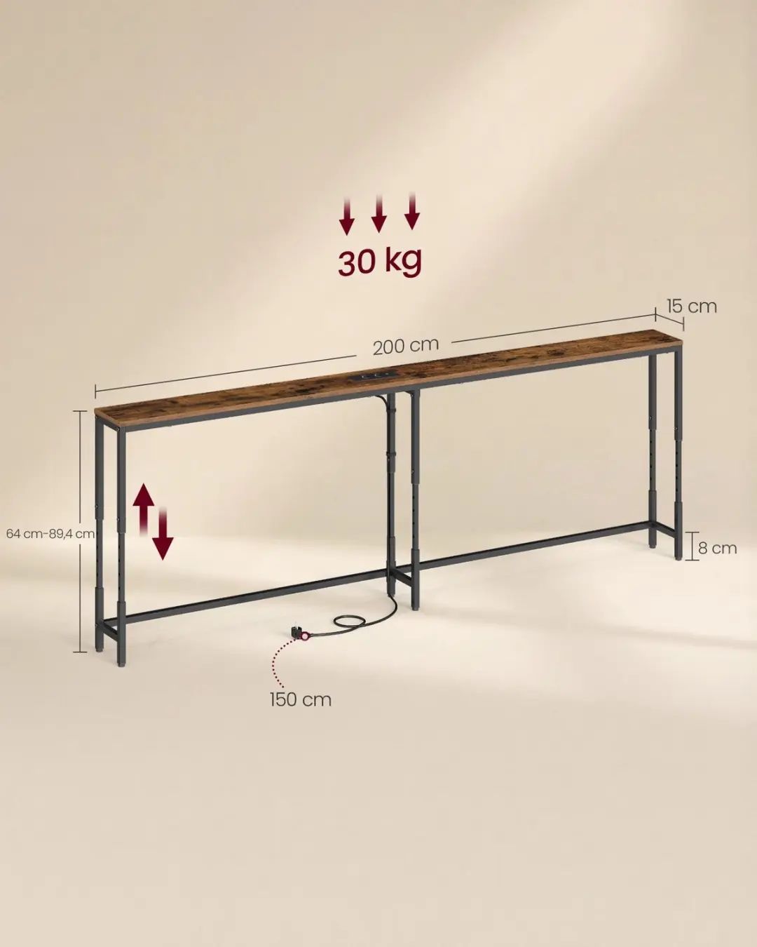 Songmics LNT187K102 Hoogteverstelbaar Meubel - Stopcontact - Bruin/Zwart - afbeelding 6 van 6