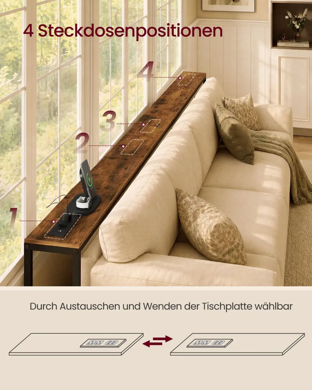 Songmics LNT187K102 Hoogteverstelbaar Meubel - Stopcontact - Bruin/Zwart - afbeelding 5 van 6