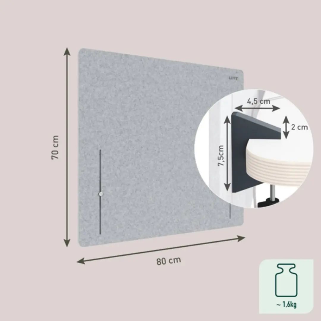 Leitz Scheidingswand 70x60cm Lichtgrijs - afbeelding 2 van 6
