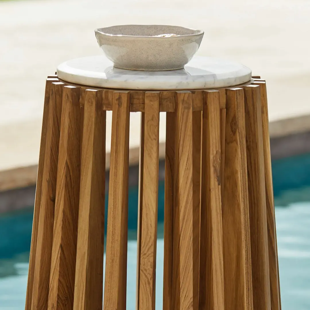 Loberon Urbeline Bijzettafel - Ø39,5cm - Bruin/Wit - afbeelding 2 van 5
