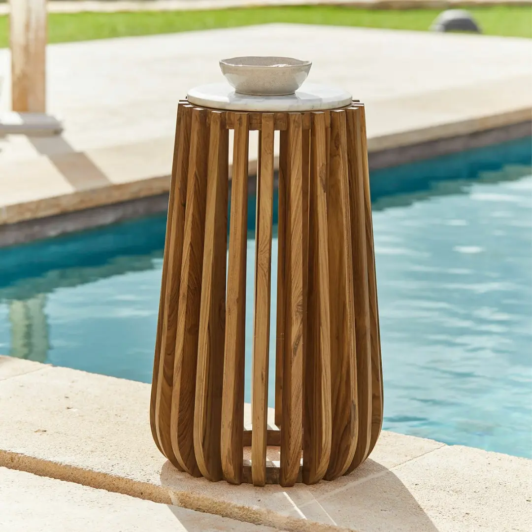 Loberon Urbeline Bijzettafel - Ø39,5cm - Bruin/Wit - afbeelding 5 van 5