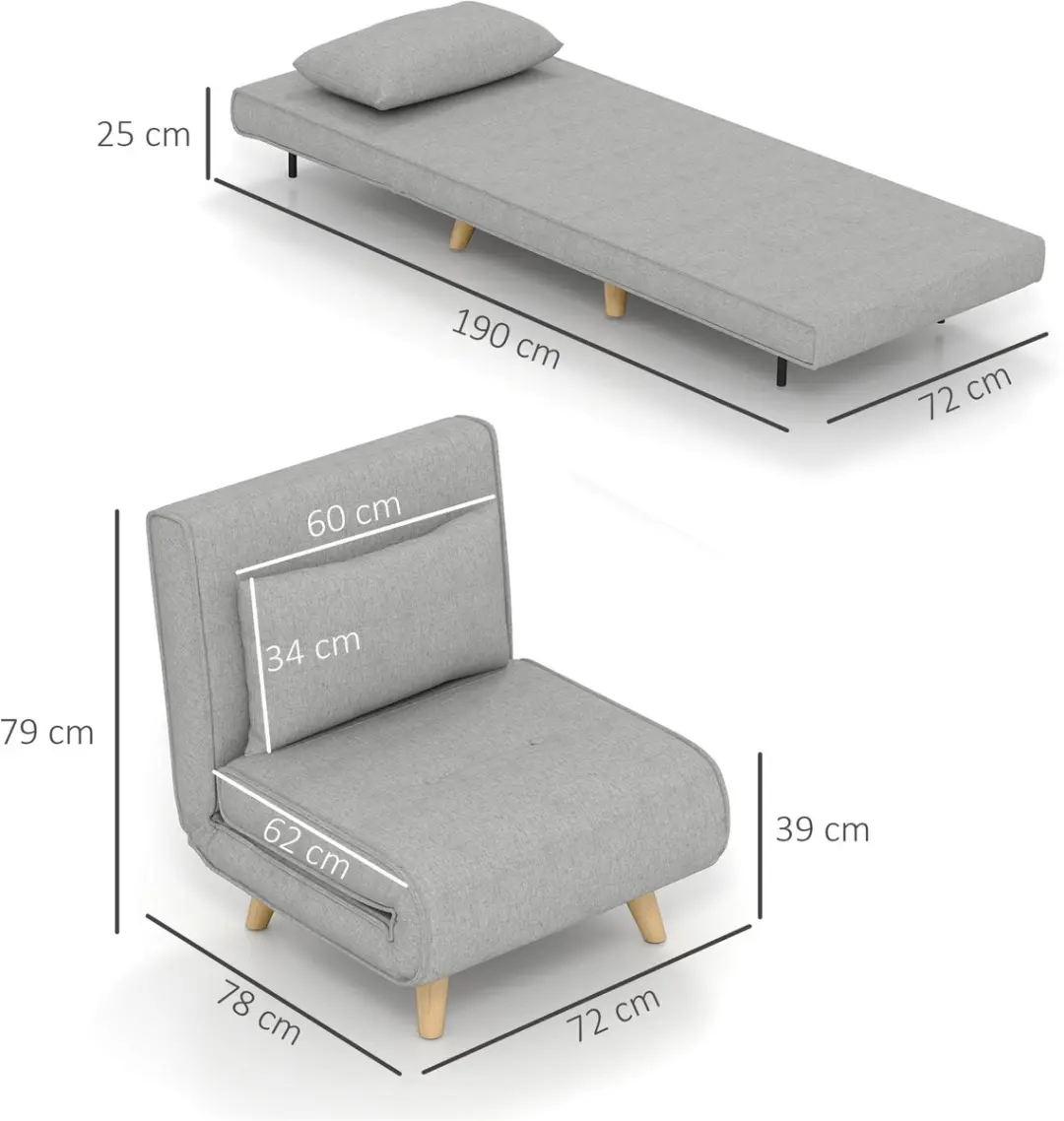 Homcom Slaapstoel Lichtgrijs - afbeelding 6 van 6