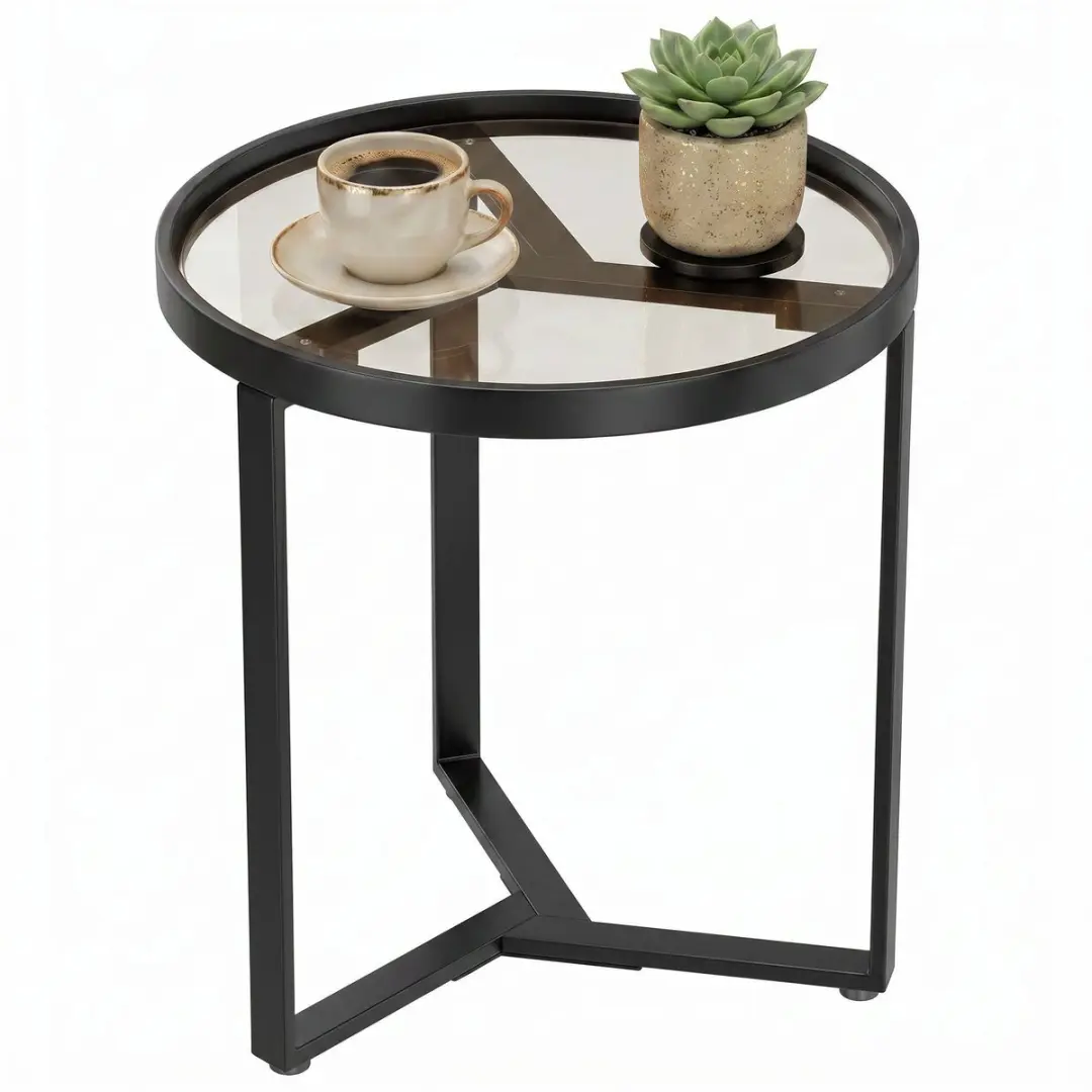 HOMCOM Side Table-Gehärtetes Glas-45L x 45B x 50H cm-Schwarz