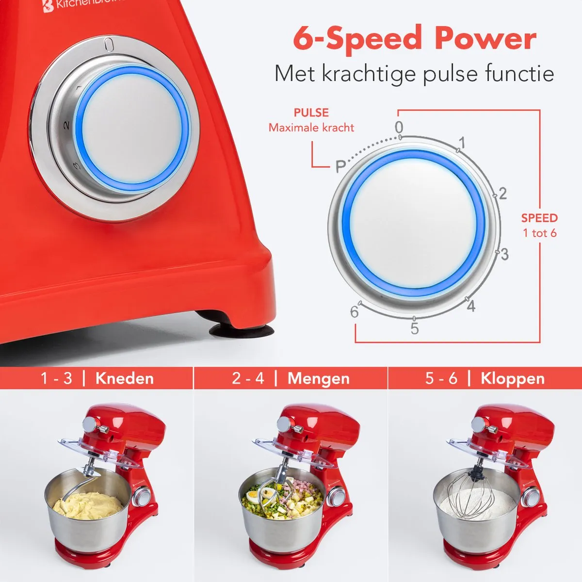 KitchenBrothers Keukenrobot 1800W - Rood