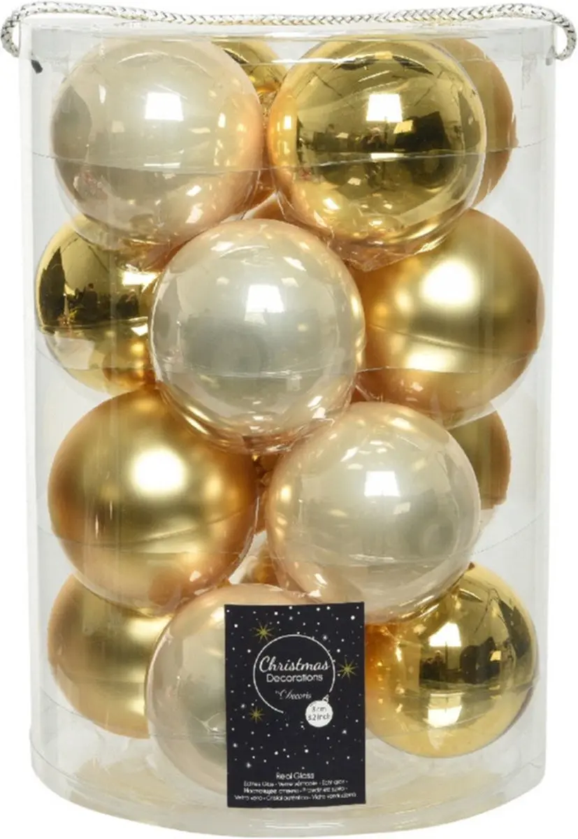 18x stuks glazen kerstballen goud en champagne 8 cm