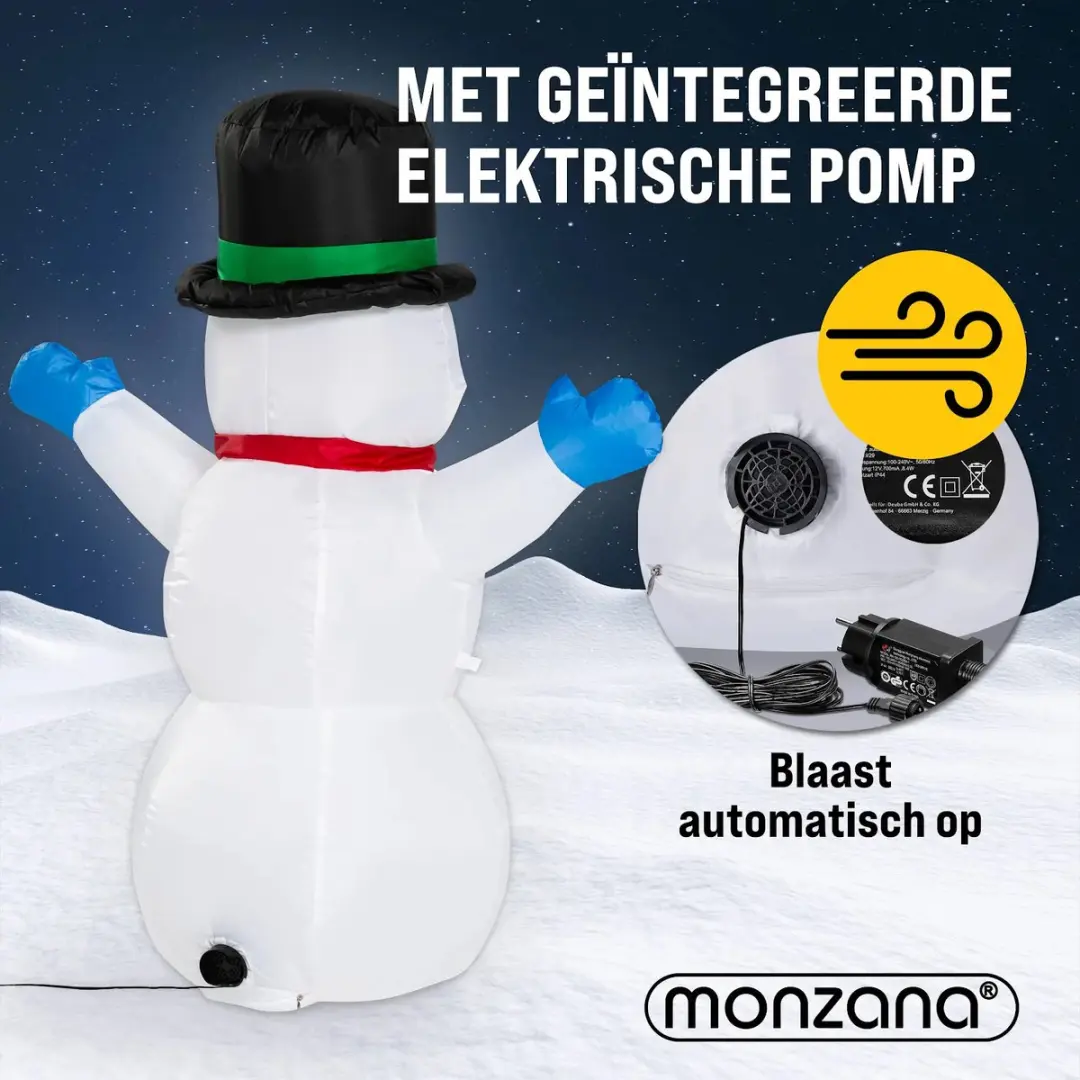 Monzana Opblaasbare Sneeuwman XL 120cm - 3 LED Verlichting - afbeelding 2 van 6