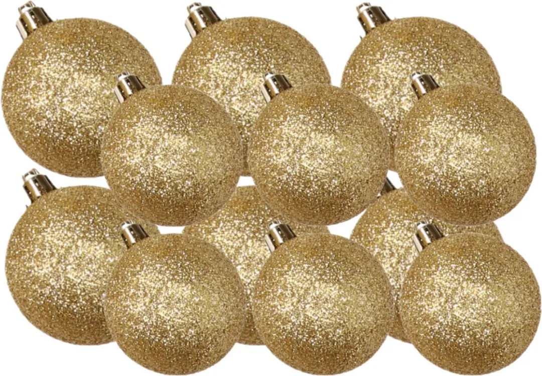 Kerstversiering set glitter kerstballen in het goud 6 en 8 cm pakket