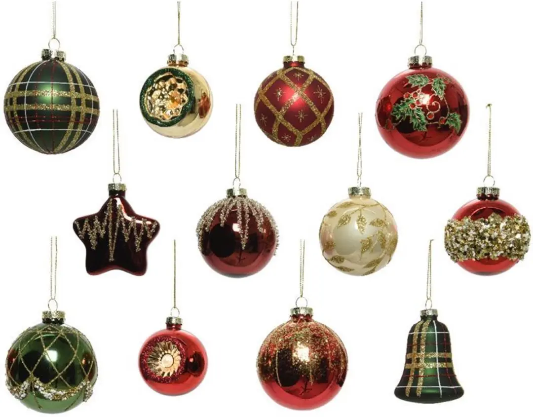 Decoris kerstballen glas luxe mix 12 stuks kerstdecoratie meerkleurig.