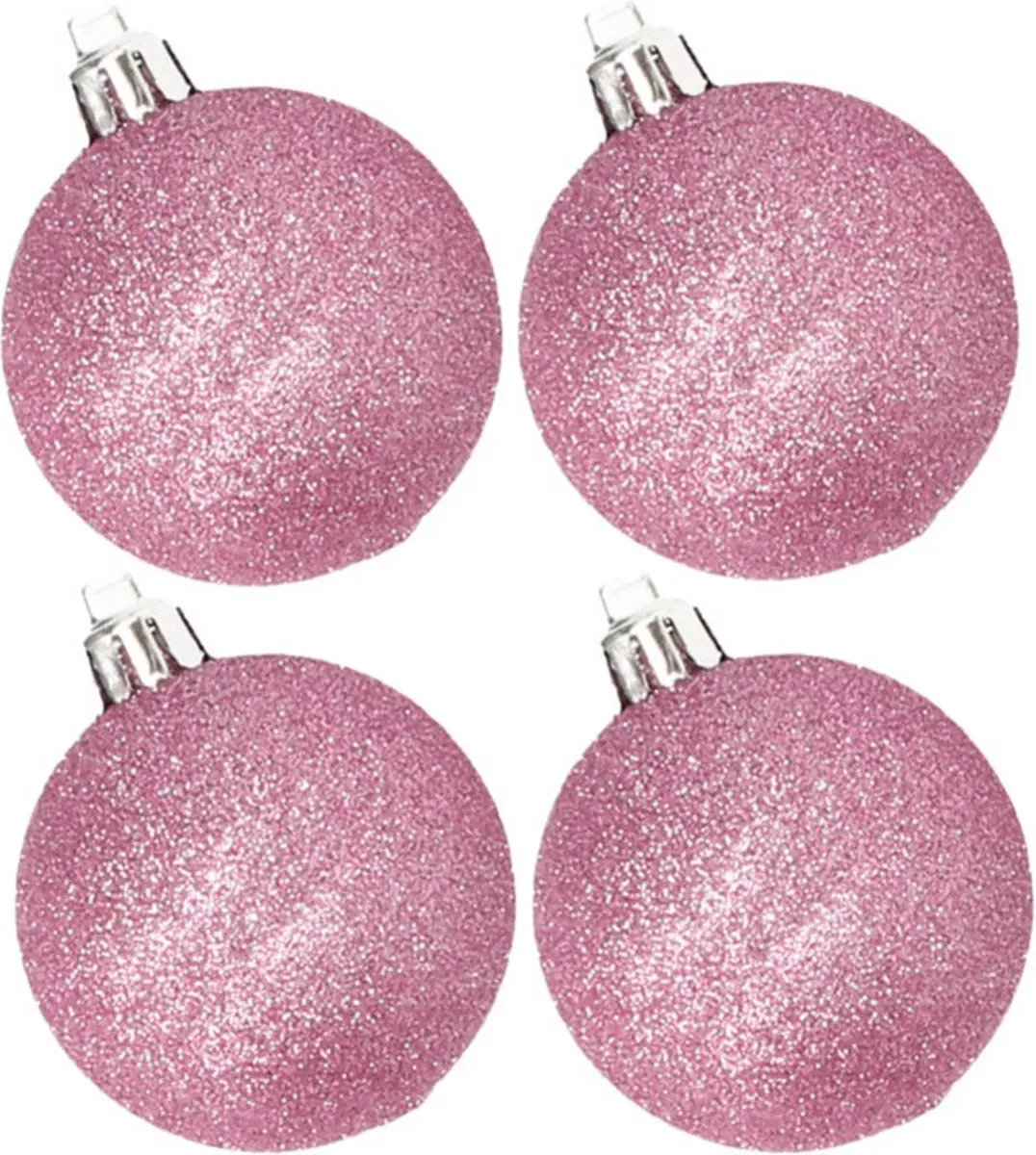 4x stuks kunststof glitter kerstballen roze 10 cm