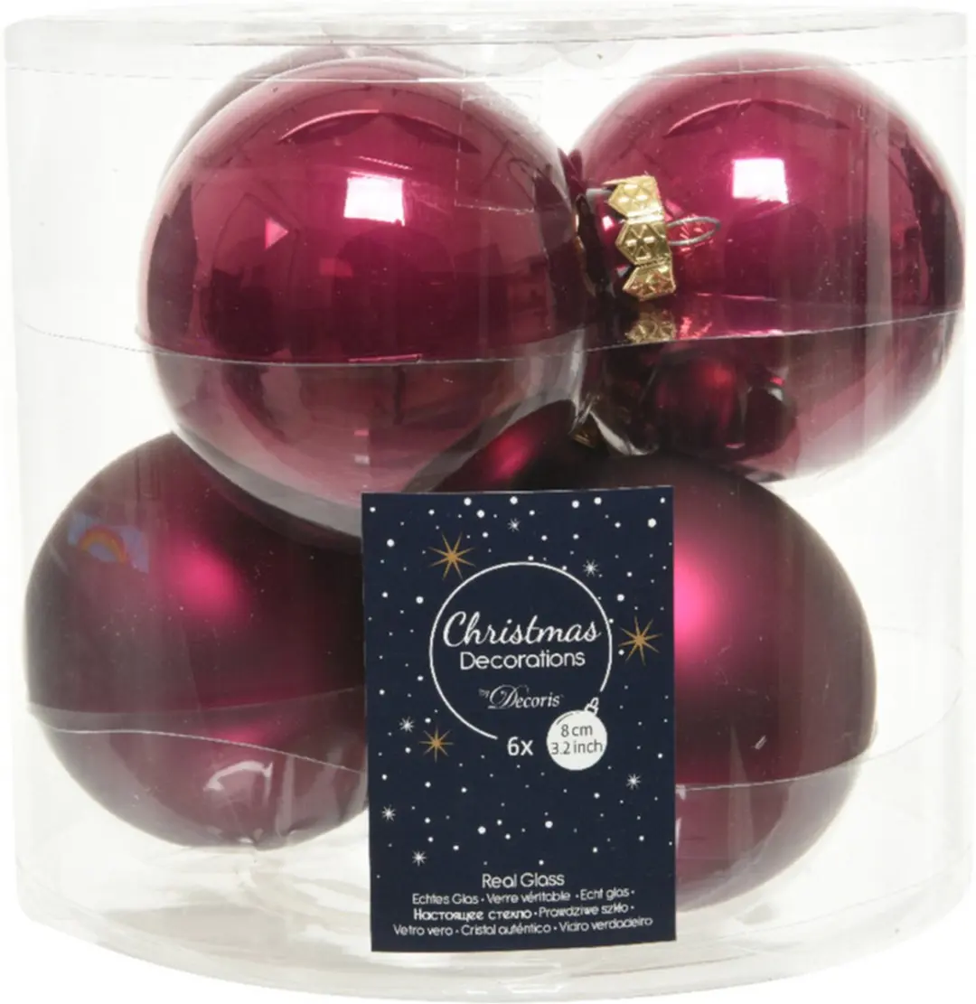 6x stuks kerstballen framboos roze (magnolia) van glas 8 cm