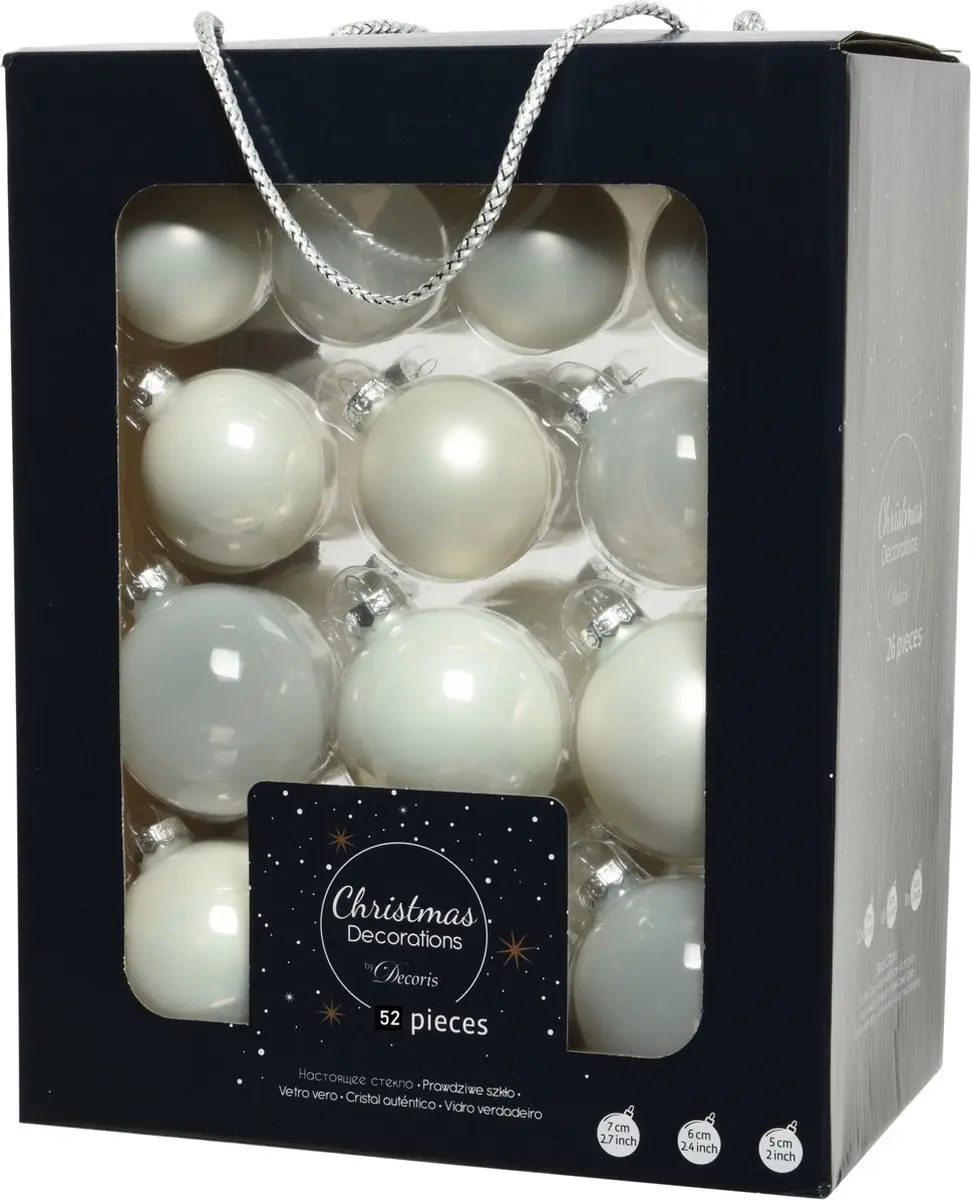 52x stuks kerstballen wit van glas 5, 6 en 7 cm - mat/glans - Kerstversiering/boomversiering