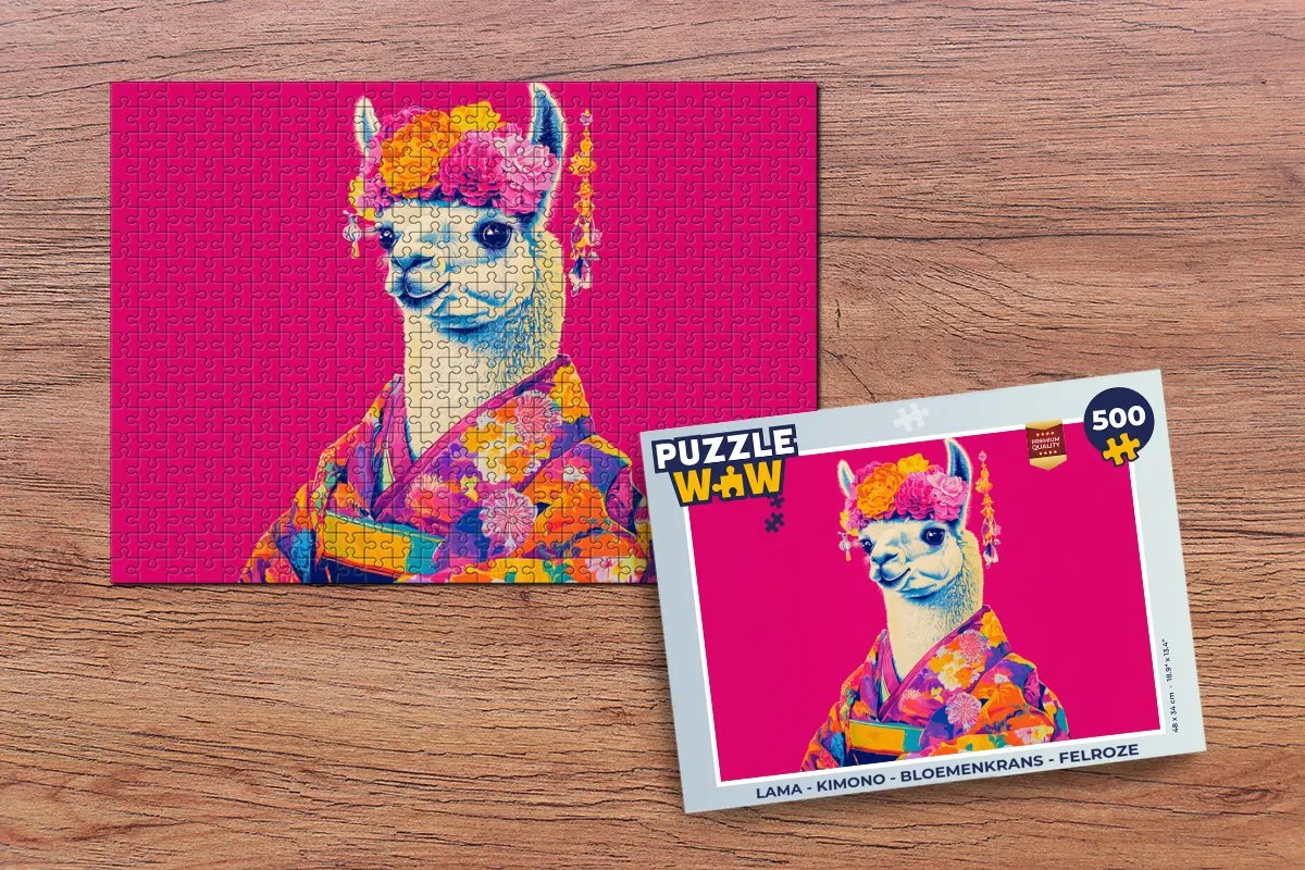 PuzzleWow Lama Legpuzzel 500 Stuks - Felroze