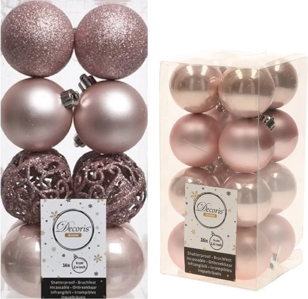 Kerstversiering kunststof kerstballen lichtroze 4-6 cm pakket van 32x stuks