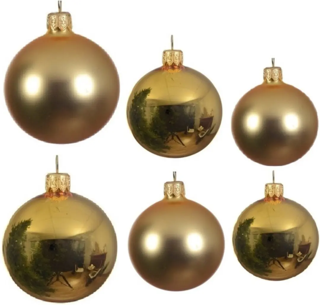 Compleet glazen kerstballen pakket goud glans/mat 26x stuks