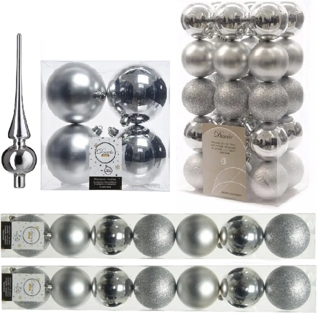 Decoris Kerstballen set kunststof zilver