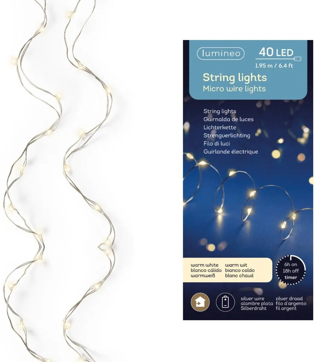 Lumineo Draadverlichting 40 LED Warm Wit 195cm - Zilver