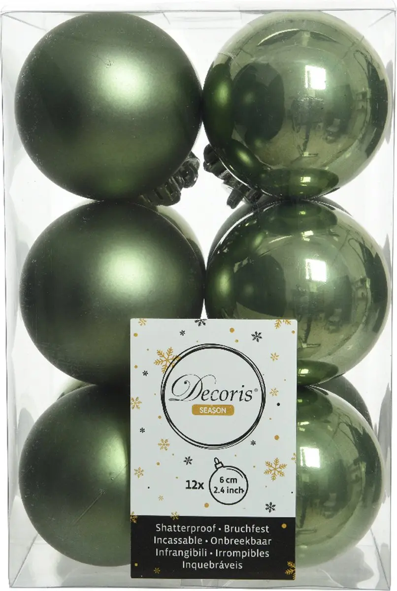 Decoris kerstballen - 12x st - mosgroen - D6 cm - kunststof - mat/glans - kerstversiering