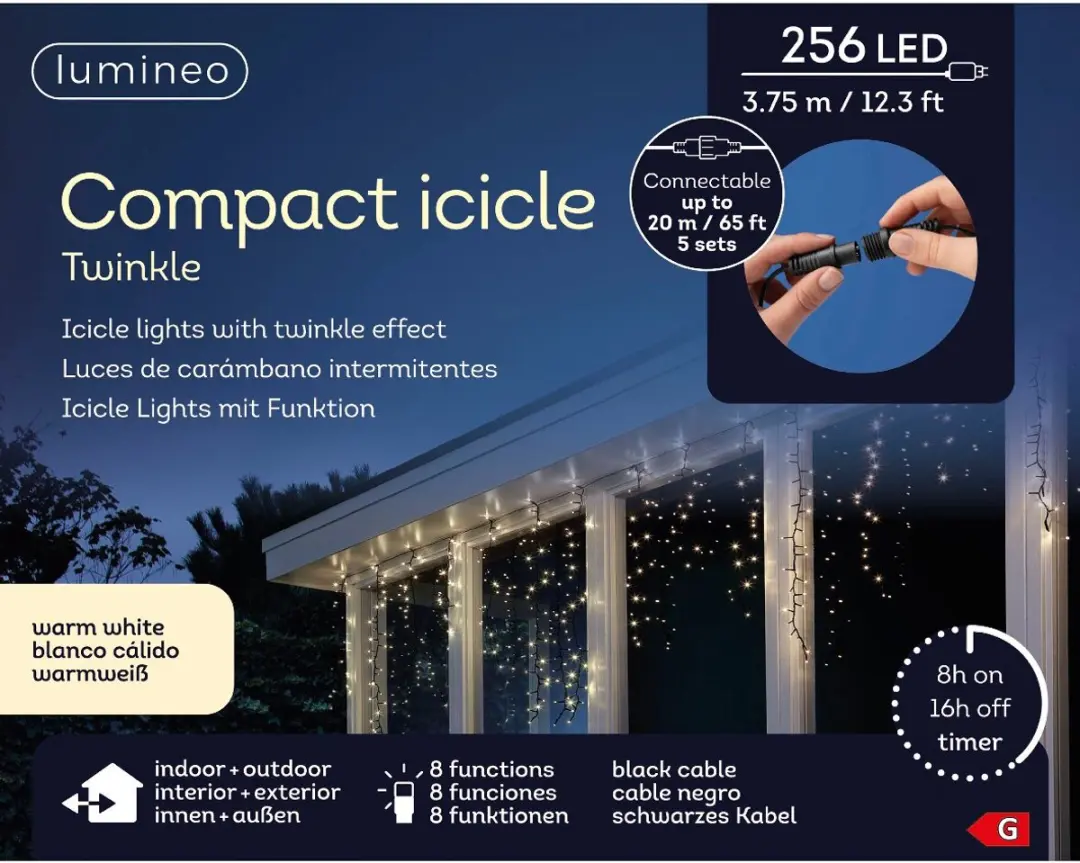 Lumineo Led Icicle Compact 3,75m Zwart/Warm Wit