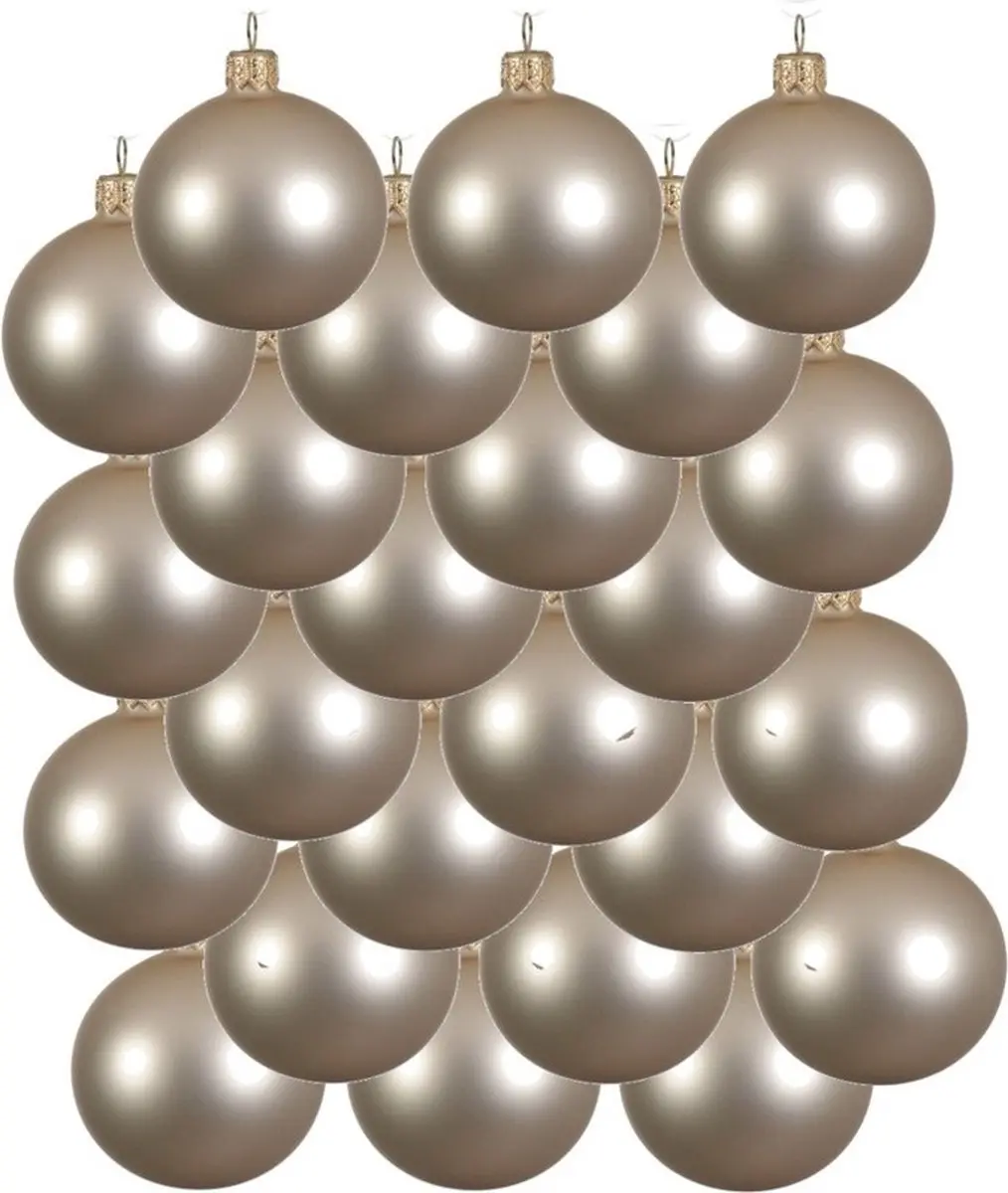 24x Licht parel/champagne glazen kerstballen 6 cm