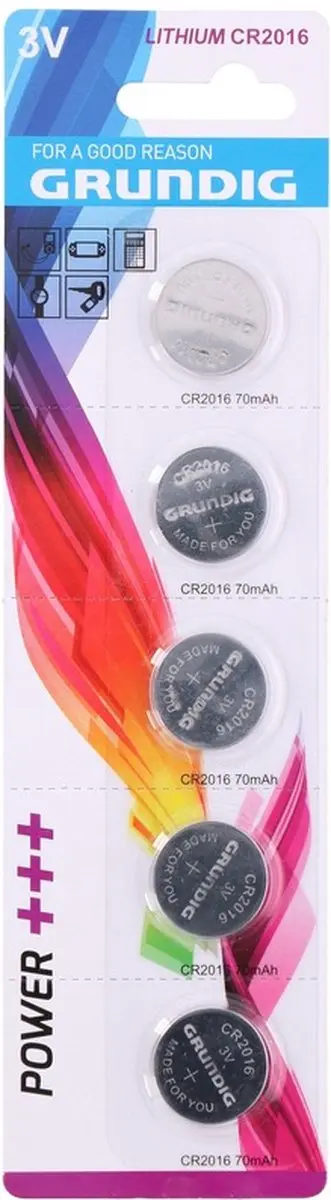 Grundig CR2016 Knoopcelbatterijen - 5 Stuks - afbeelding 3 van 4
