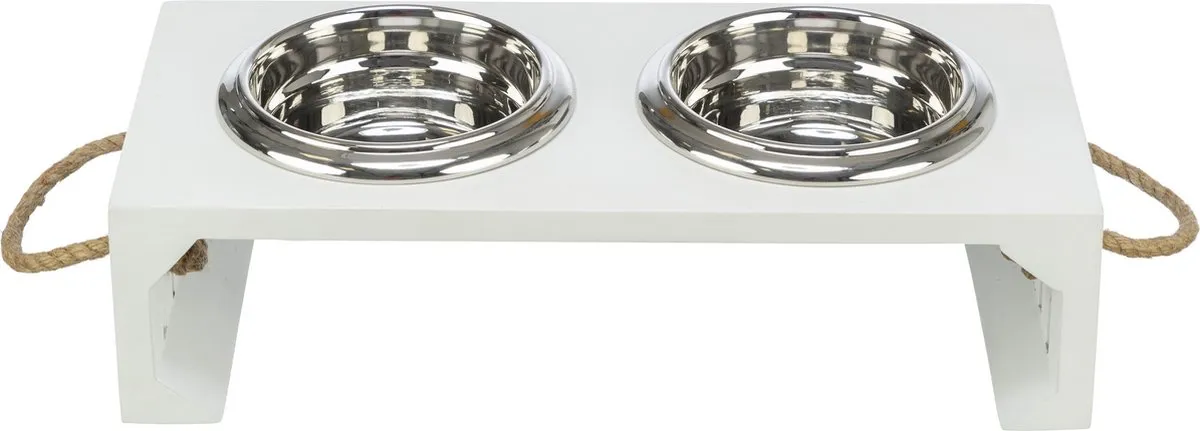Trixie Be Nordic Voerbak/Waterbak Set Hout/RVS Wit