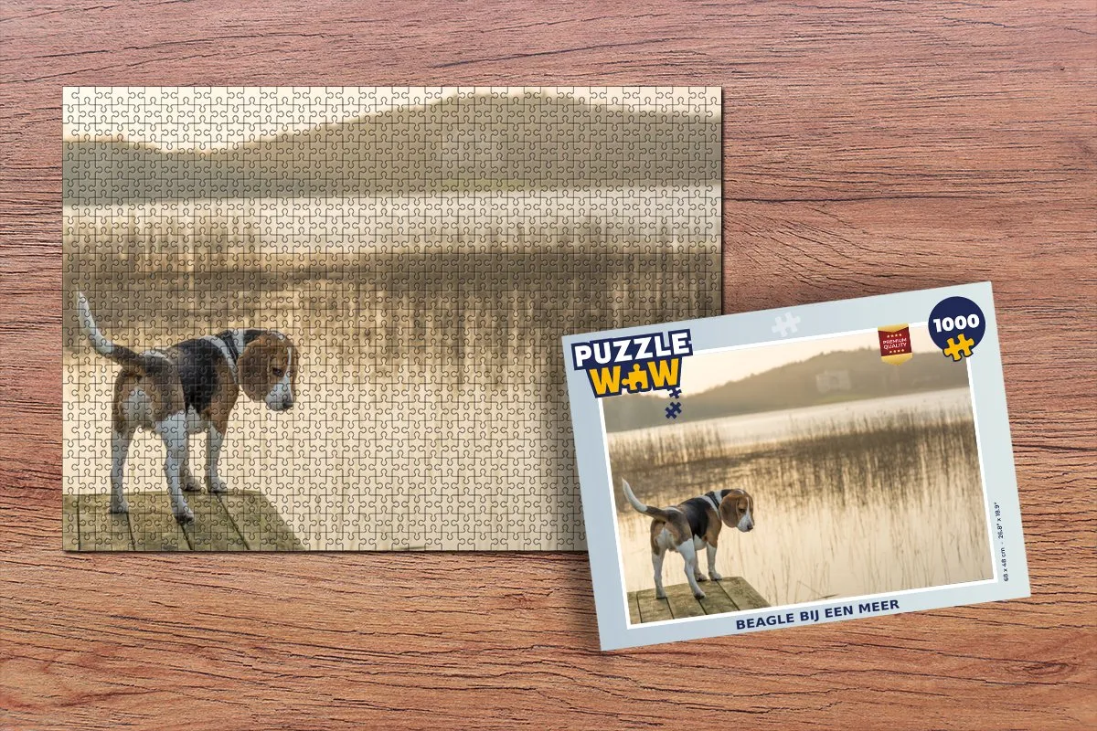 PuzzleWow Legpuzzel Beagle bij een meer - 1000 Stuks - Multicolor