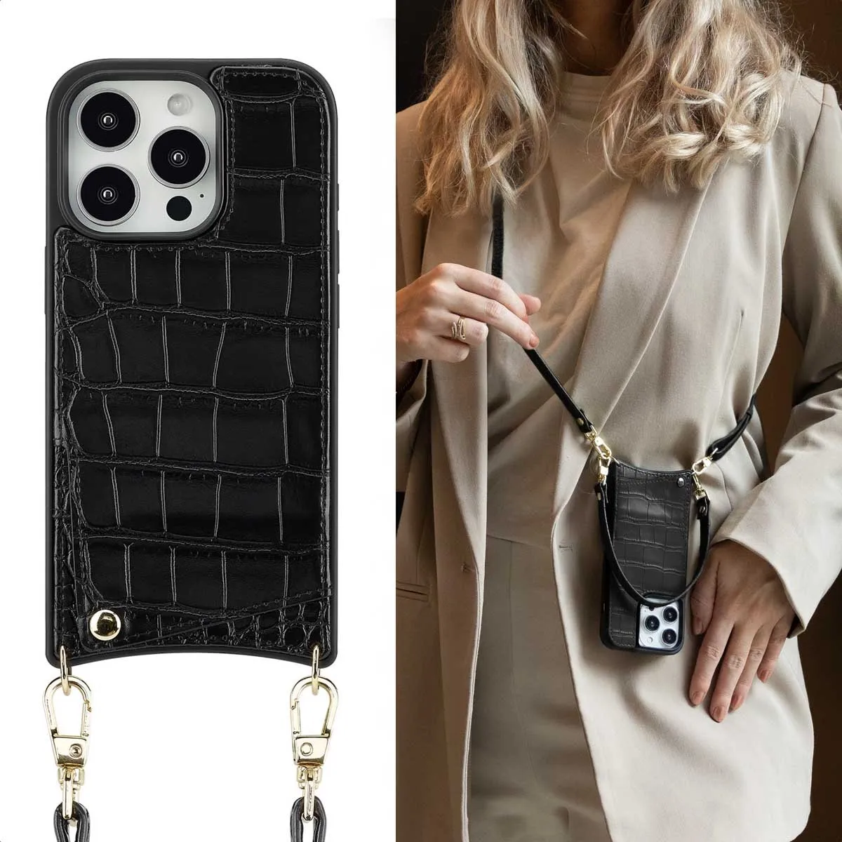 Selencia Croco Backcover iPhone 16 Pro - Zwart