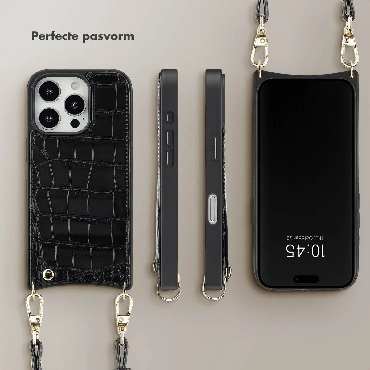 Selencia Croco Backcover iPhone 16 Pro - Zwart