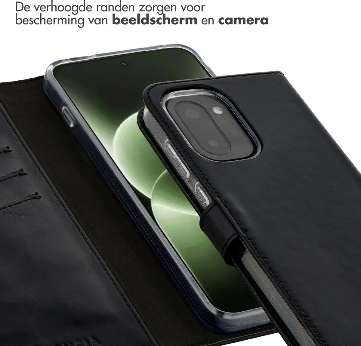 Selencia Hoesje OnePlus 15R Echt Lederen Bookcase - 3 Pasjes - Zwart
