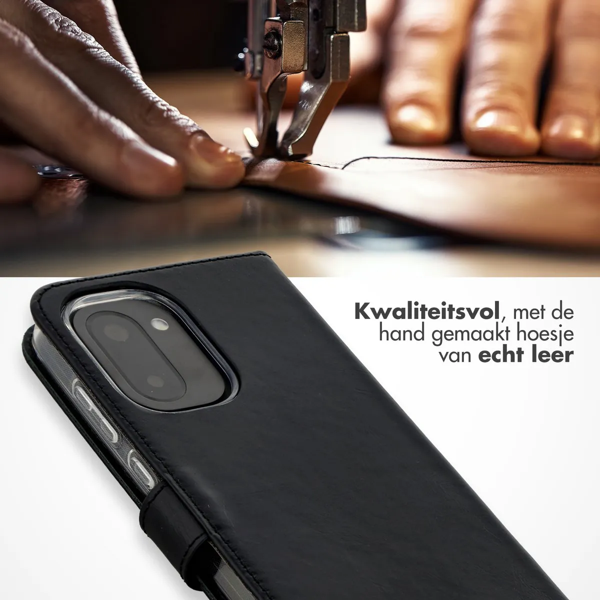 Selencia Hoesje OnePlus 15R Echt Lederen Bookcase - 3 Pasjes - Zwart