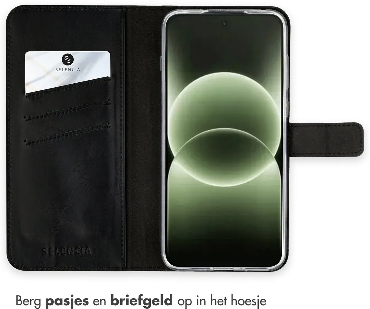 Selencia Hoesje OnePlus 15R Echt Lederen Bookcase - 3 Pasjes - Zwart