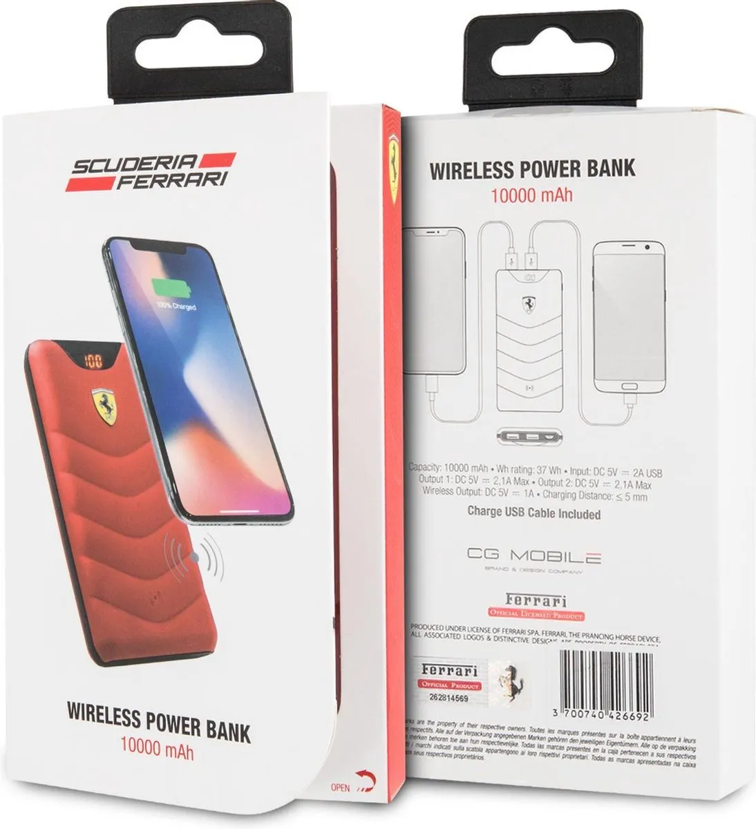 Ferrari Powerbank 10000mAh - Draadloos 20W - Rood