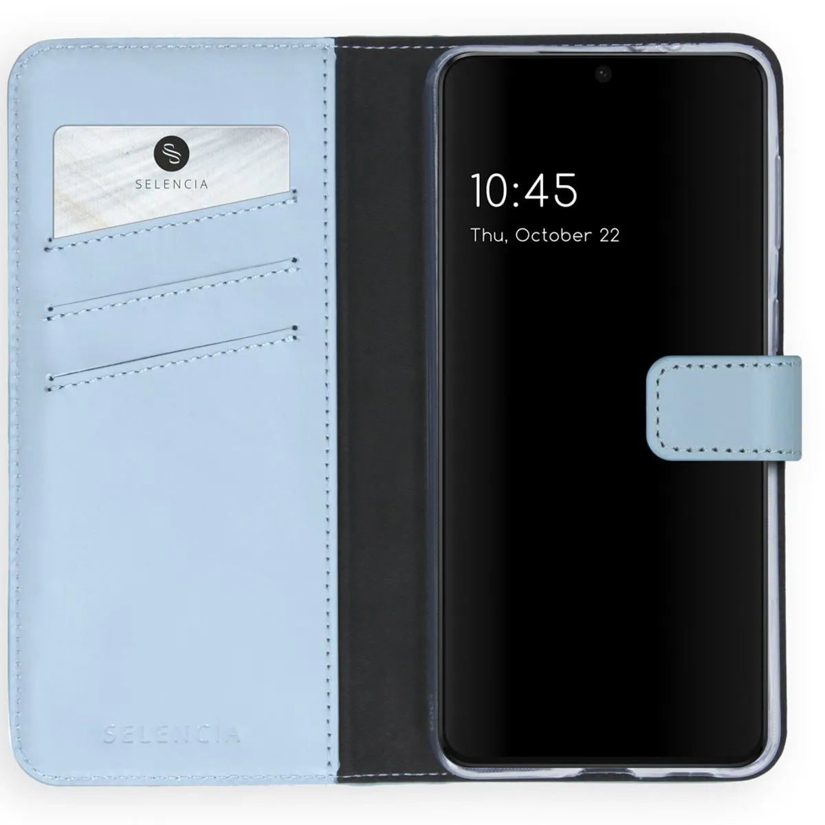Selencia Hoesje Samsung Galaxy S21 Plus - Echt Lederen Bookcase Lichtblauw