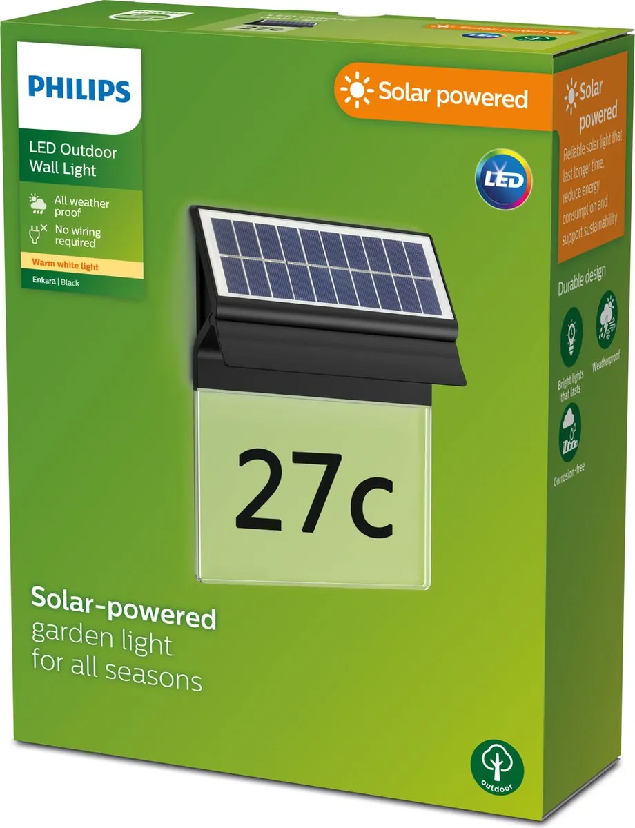 Philips Enkara Solar Wandlamp Huisnummer - Zwart - afbeelding 6 van 6