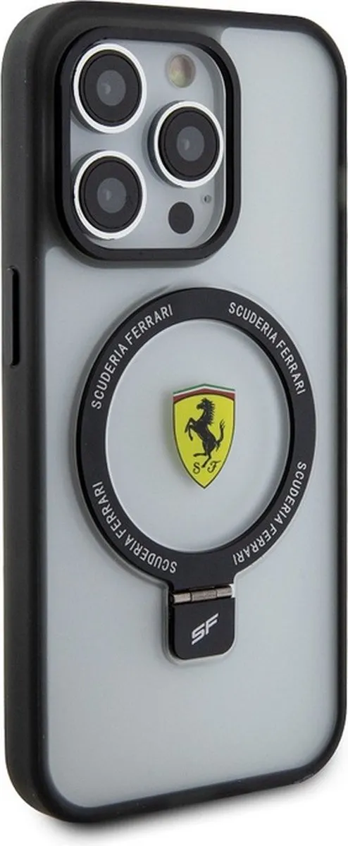 Ferrari Ring Stand Back Case MagSafe iPhone 15 Pro - Transparant