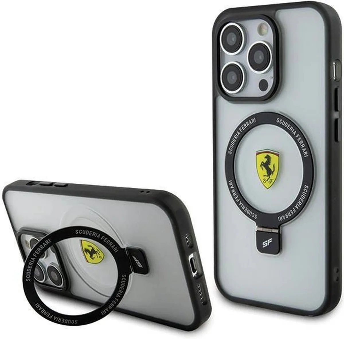 Ferrari Ring Stand Back Case MagSafe iPhone 15 Pro - Transparant