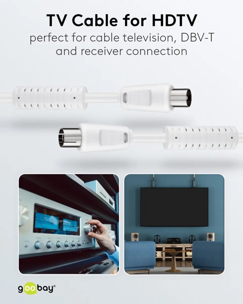 Goobay Antennekabel 10m 80dB Ferriet - Wit - afbeelding 5 van 6