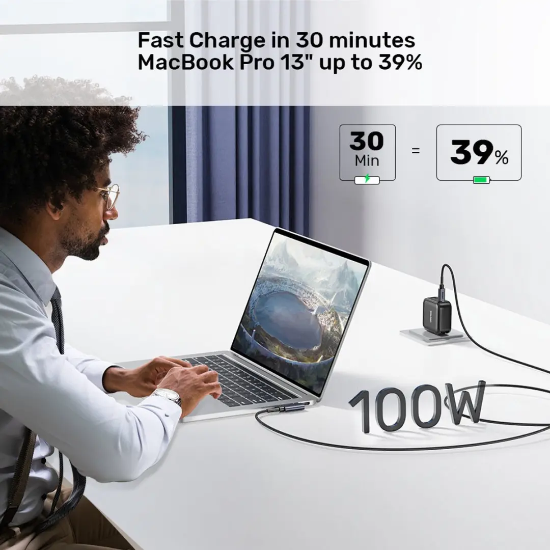 Unitek USB-C Kabel 90° PD 100W 2m - Zwart/Grijs - afbeelding 3 van 6