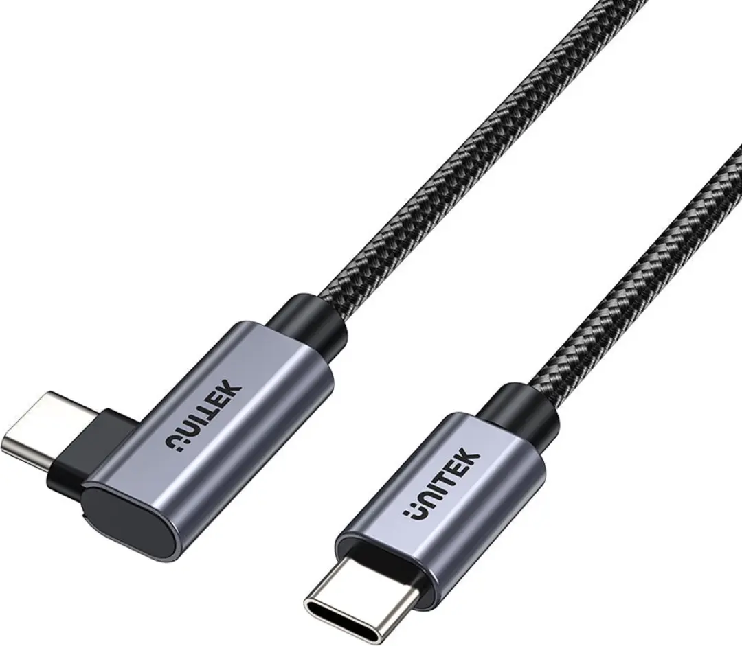 Unitek USB-C Kabel 90° PD 100W 2m - Zwart/Grijs - afbeelding 5 van 6