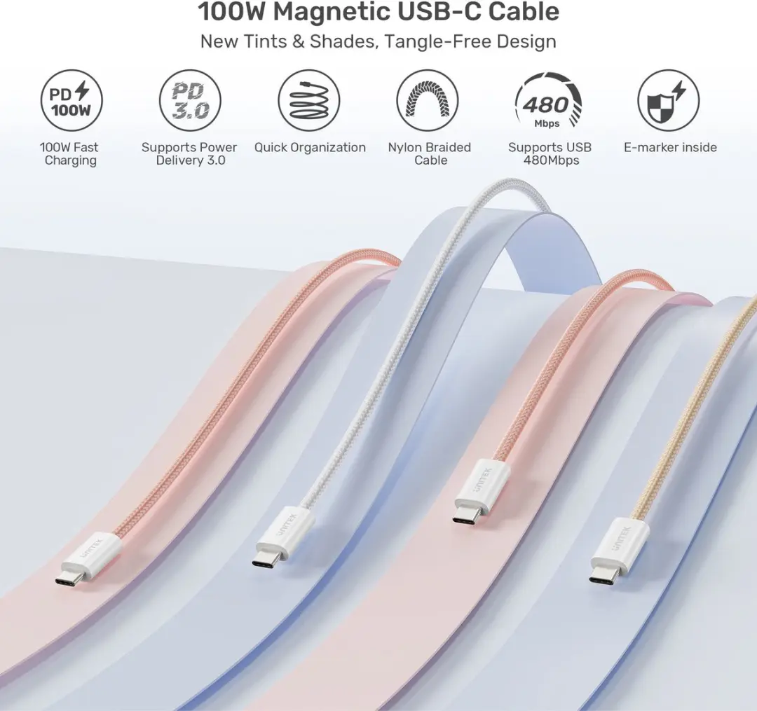 Unitek USB-C PD 100W Kabel C14141AWH01-1M - 1m Wit - afbeelding 4 van 6