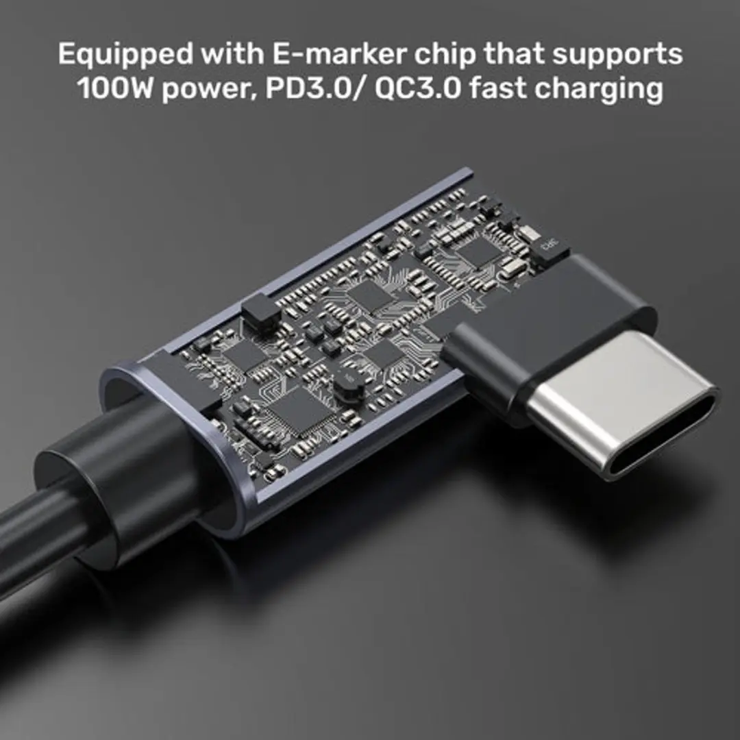Unitek USB-C Hoekkabel PD 100W 0,5m - Zwart - afbeelding 5 van 6