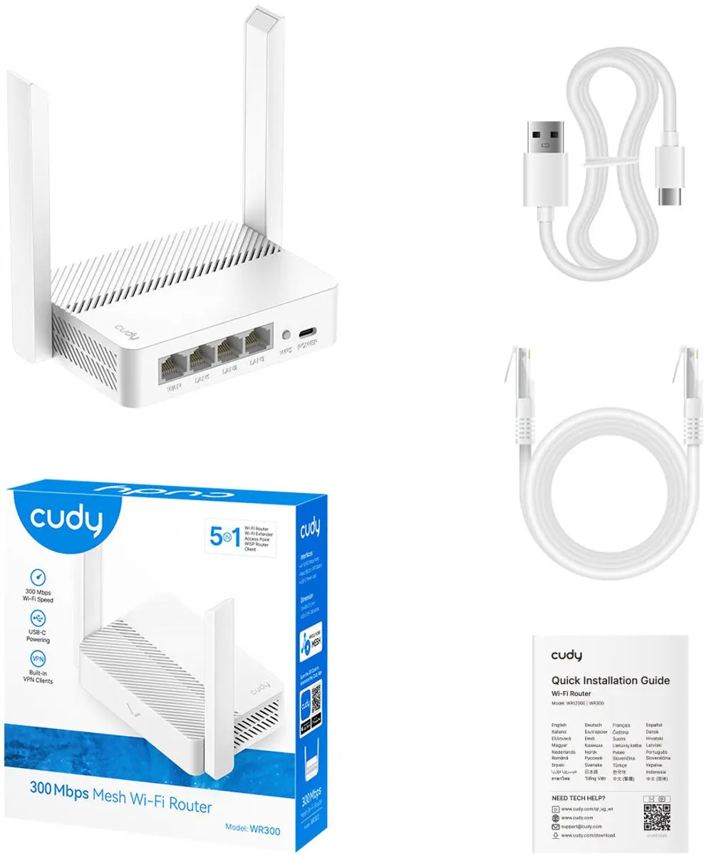 Cudy WR300 Draadloze Router - 4x Ethernet - 2.4 GHz - afbeelding 2 van 6
