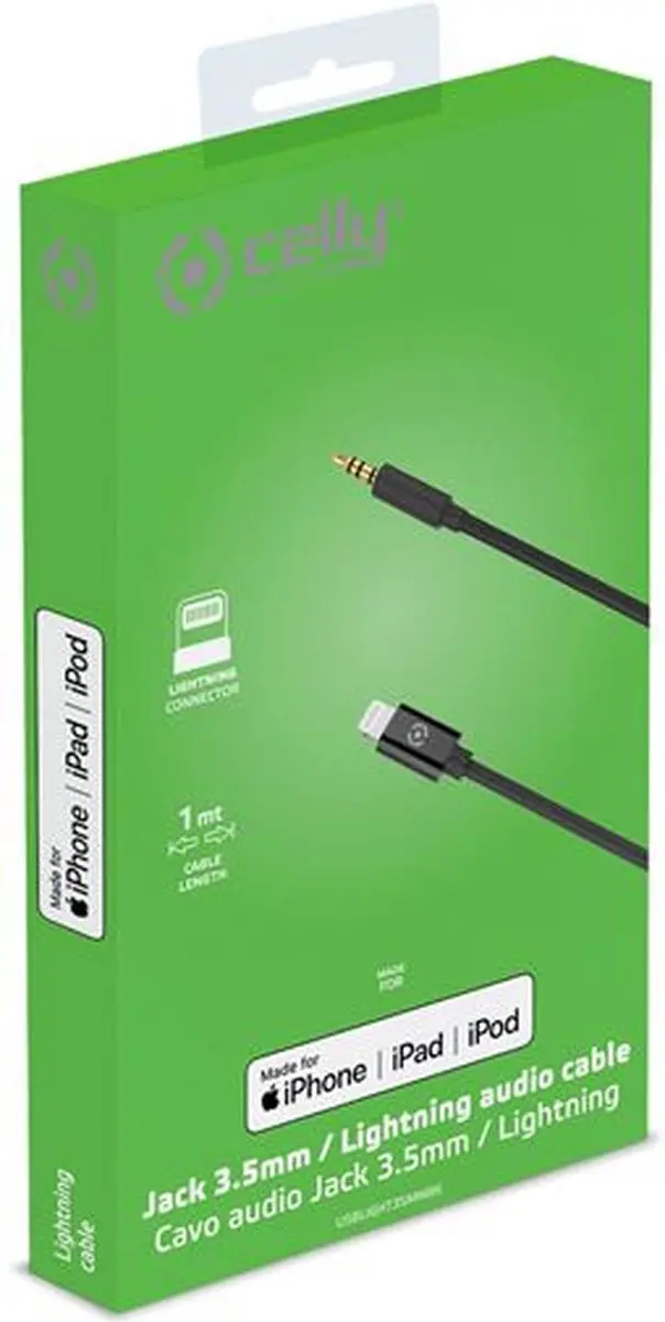 Celly USBLIGHT35MMBK USB-kabel 1m 3,5mm Lightning - Zwart - afbeelding 5 van 6