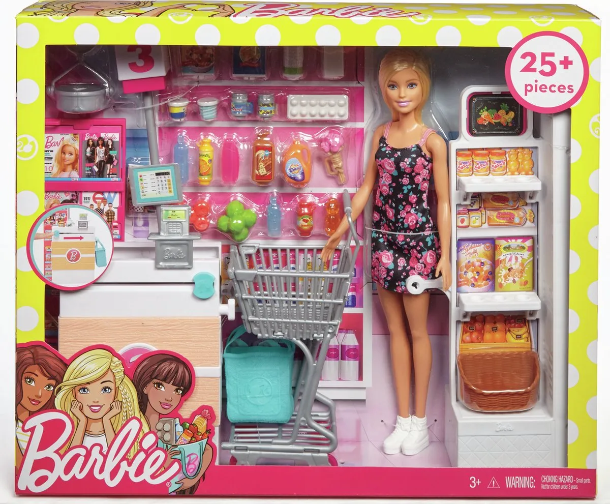 Barbie Supermarkt Pop met Kassa & Winkelwagen 4583182 - Meerkleurig