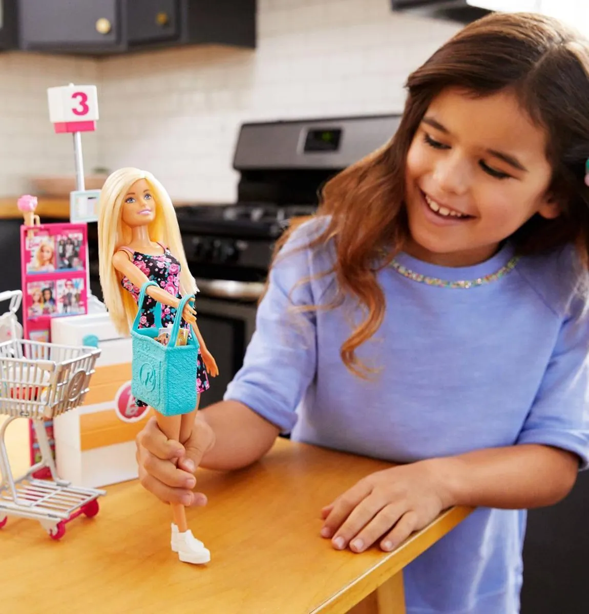 Barbie Supermarkt Pop met Kassa & Winkelwagen 4583182 - Meerkleurig
