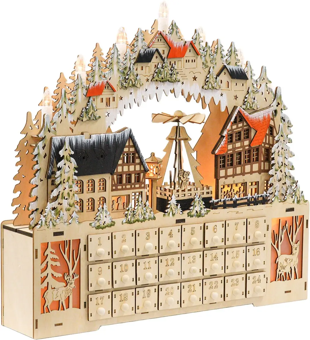 HOMCOM Christmas Advent Calendar MDF 45L x 9B x 42,5H cm Naturholz