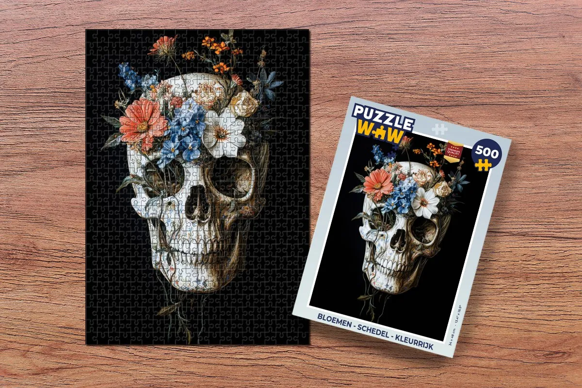 PuzzleWow Bloemen Schedel Legpuzzel 500 Stuks - Kleurrijk