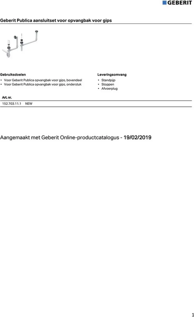 Geberit Aansluitgarnituur Gipsvangbeker D40: Alpien Wit