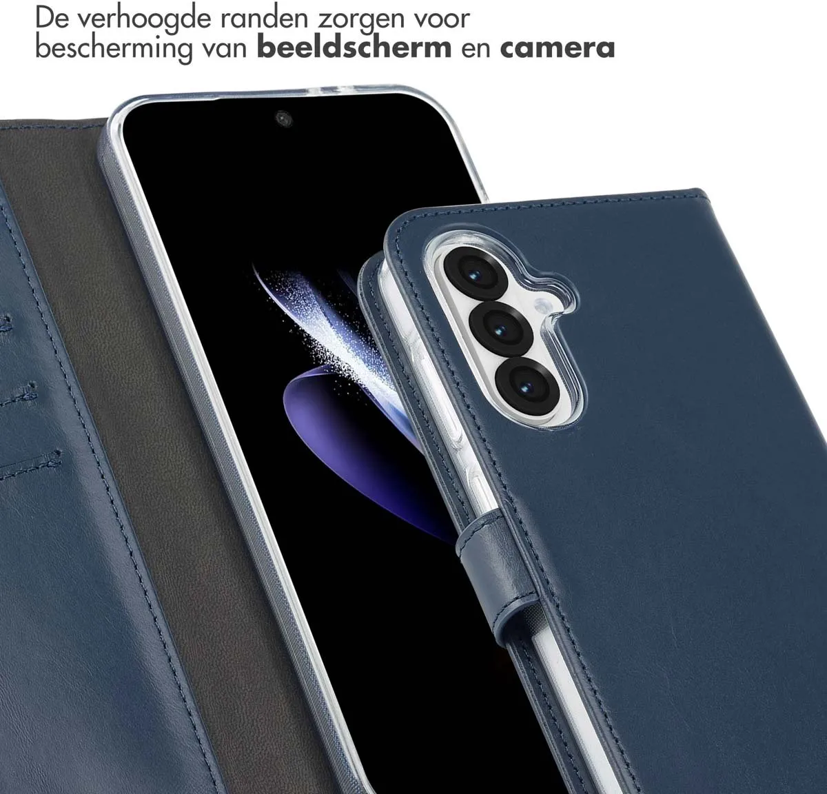 Selencia Hoesje SH00080773 - Samsung Galaxy A36/A56 - Echt Lederen Bookcase - Blauw