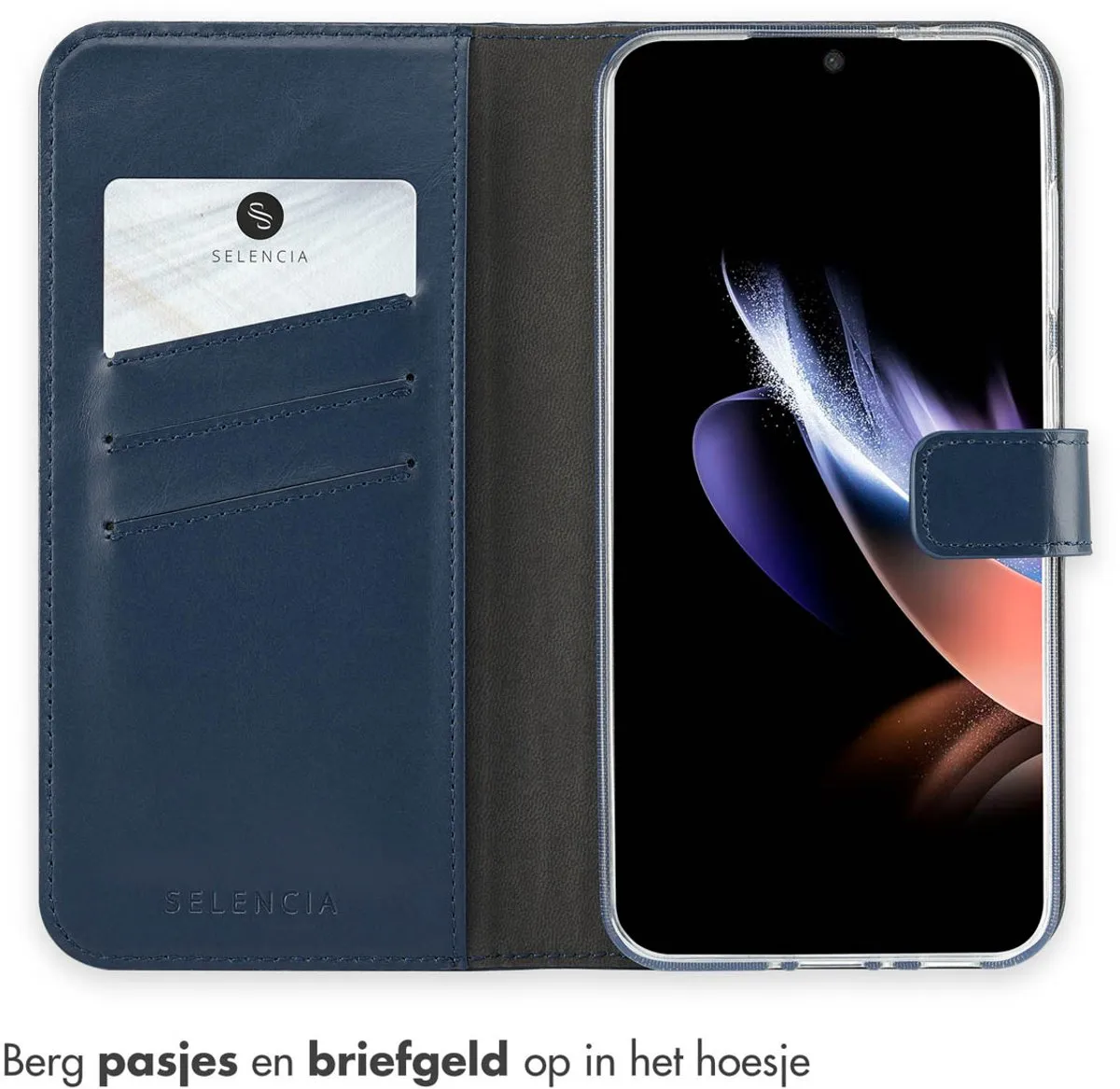 Selencia Hoesje SH00080773 - Samsung Galaxy A36/A56 - Echt Lederen Bookcase - Blauw